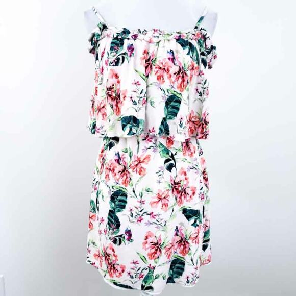 Sanctuary Floral Dress Summer Sleeveless Medium Light Pink ,Flowers Off Shoulder - Picture 1 of 8